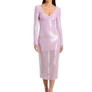 Avec Les Filles - Purple Sequined Bodycon Midi‎ Dress